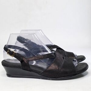 SAS Sandals Tripad Comfort Women's 8 M Black Shimmer Wedge Slingback Shoes USA